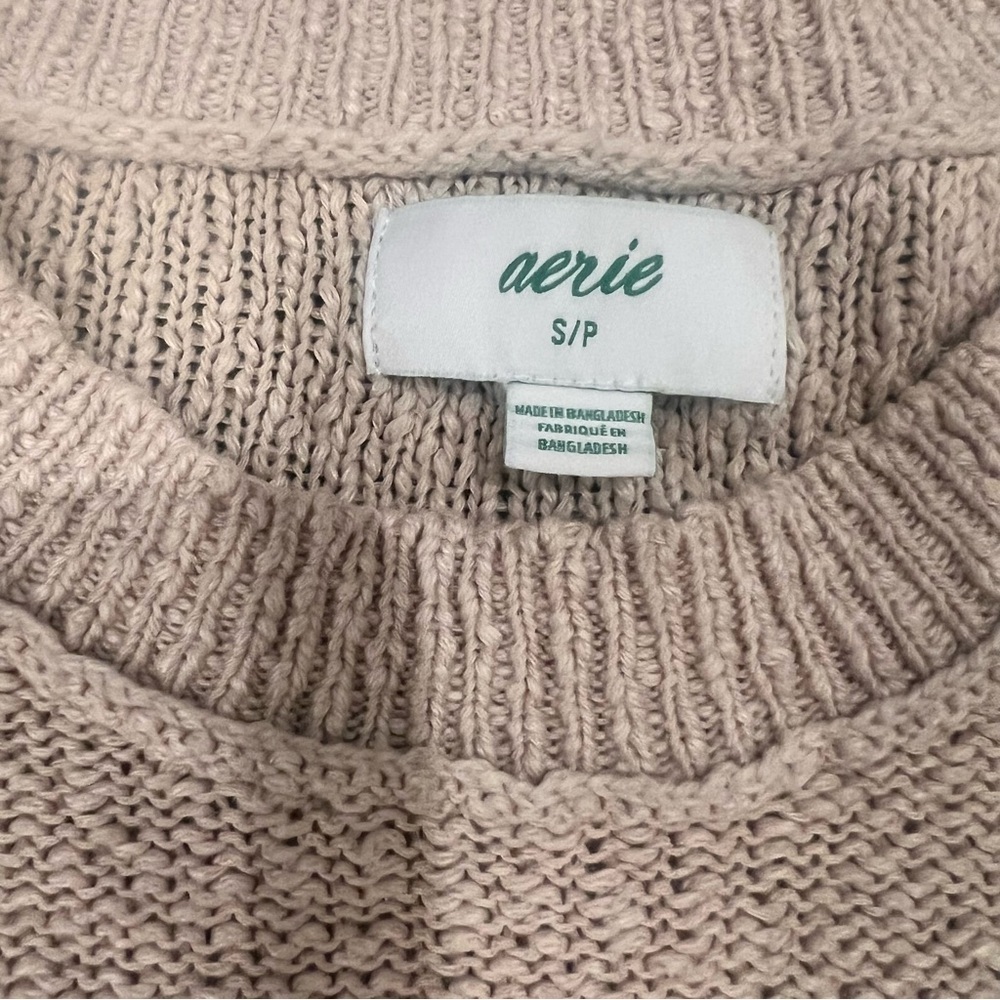 Aerie Oversized Sweater Split Hem Cotton Blend Tan Small | Loungewear Boho Arts - Picture 2 of 7